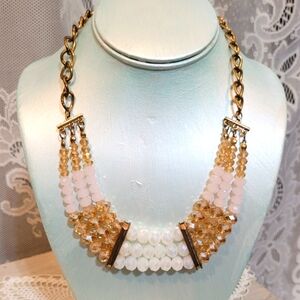 Elegant Gold and Cream Beaded Necklace
